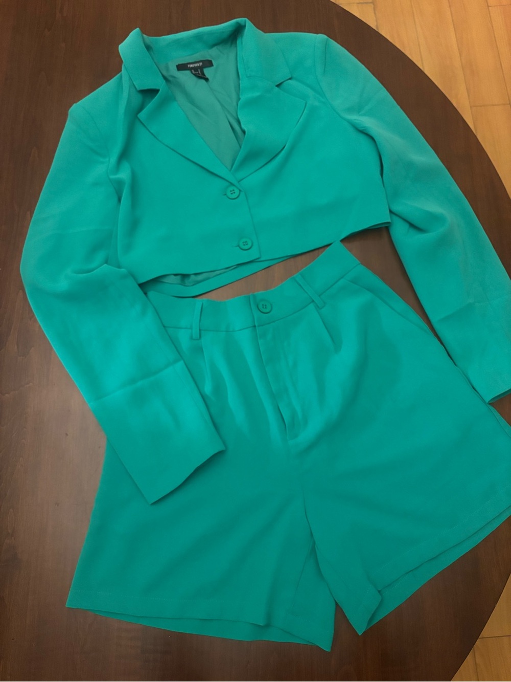 Cropped Teal Blazer & Shorts Set